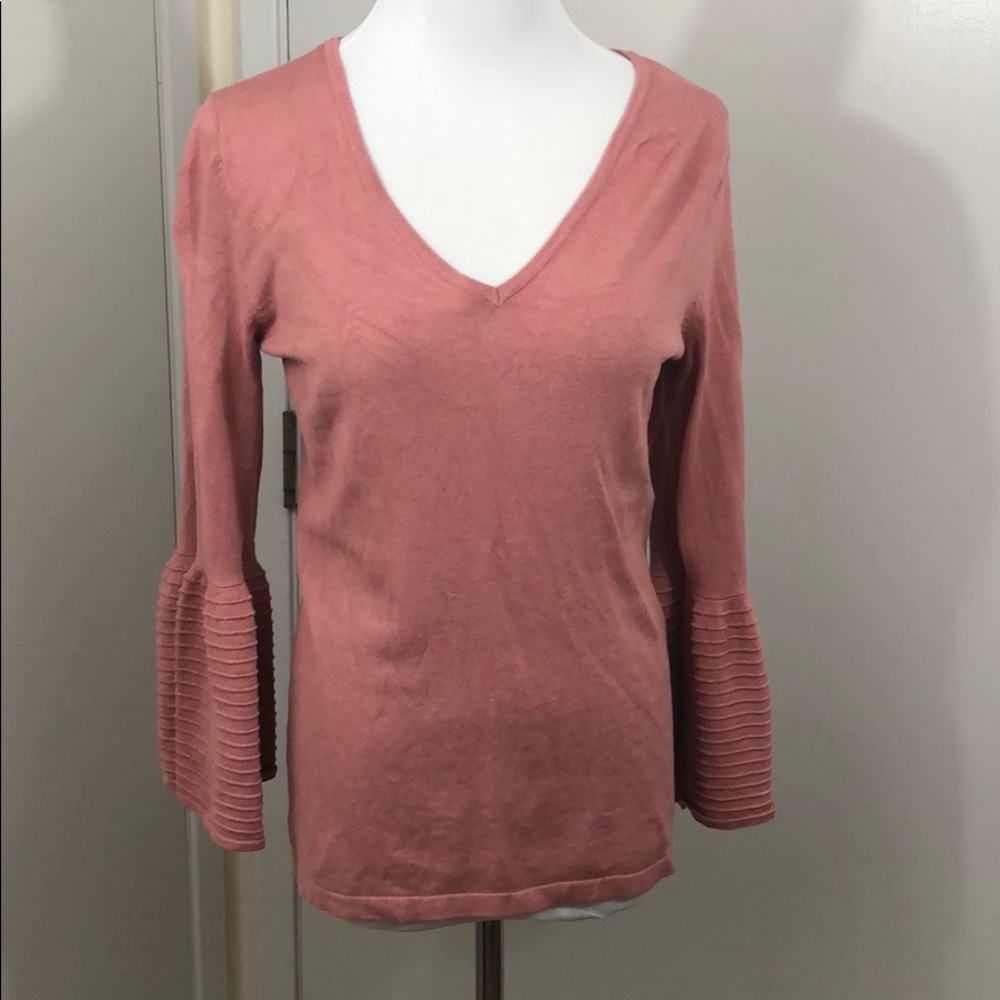 V Neck Sweater Top with Bell Sleeves
